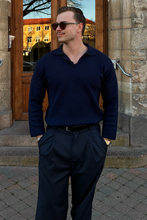 Load image into Gallery viewer, Knitted Long Sleeve Polo - Navy