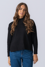 Load image into Gallery viewer, Oversized Knitted Polo-Neck Jumper - Black