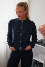 Load image into Gallery viewer, Crizette Striped Knit Cardigan - Blue/ Deep Blue