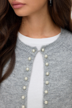 Load image into Gallery viewer, Magalene O-Neck Pearl Cardigan - Medium Grey Melange