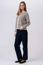 Load image into Gallery viewer, Crizette Striped Knit Cardigan - Off White/ Brown