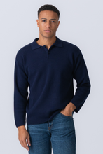 Load image into Gallery viewer, Knitted Long Sleeve Polo - Navy