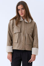 Load image into Gallery viewer, Faux Leather Shearling Jacket - Beige