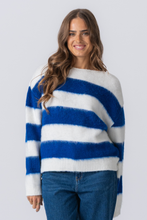 Load image into Gallery viewer, Celina Striped Knitted Sweater - White/Navy