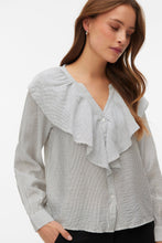 Load image into Gallery viewer, Kaja V-Neck Frill Shirt - Snow White Amanda Black