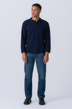 Load image into Gallery viewer, Knitted Long Sleeve Polo - Navy