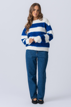 Load image into Gallery viewer, Celina Striped Knitted Sweater - White/Navy