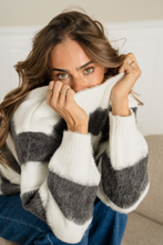 Load image into Gallery viewer, Celina Striped Knitted Sweater - White/Grey