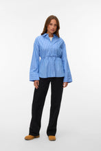 Load image into Gallery viewer, Gina Belt Shirt - Provence Stripes:Navy Peony/Snow White