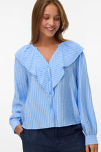 Load image into Gallery viewer, Kaja V-Neck Frill Shirt - Vista Blue Sandra