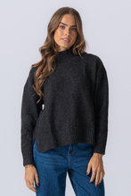 Load image into Gallery viewer, Oversized Knitted Polo-Neck Jumper - Dark Grey Melange