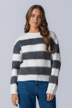 Load image into Gallery viewer, Celina Striped Knitted Sweater - White/Grey