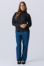 Load image into Gallery viewer, Oversized Knitted Polo-Neck Jumper - Dark Grey Melange