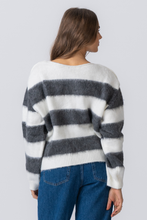 Load image into Gallery viewer, Celina Striped Knitted Sweater - White/Grey