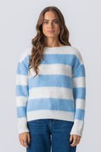 Cargar imagen en el visor de la galería, Celina Striped Knitted Sweater - White/Sky Blue
