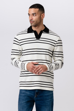 Load image into Gallery viewer, Striped Long-sleeved Polo - Ecru