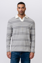 Cargar imagen en el visor de la galería, Striped Long-sleeved Polo - Grey