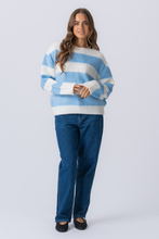 Cargar imagen en el visor de la galería, Celina Striped Knitted Sweater - White/Sky Blue