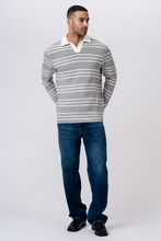 Cargar imagen en el visor de la galería, Striped Long-sleeved Polo - Grey
