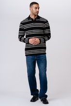 Load image into Gallery viewer, Striped Long-sleeved Polo - Black