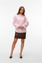 Load image into Gallery viewer, Gina Belt Shirt - Pink-A-Boo Stripes:Cocoa Brown/Snow White