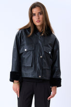 Load image into Gallery viewer, Faux Leather Shearling Jacket - Black