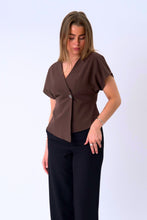 Load image into Gallery viewer, SonjaV-Neck Top - Chocolate Martini - Silver Button
