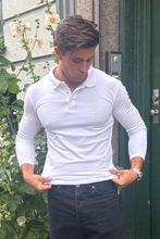 Load image into Gallery viewer, Muscle Long Sleeve Polo Shirt - White