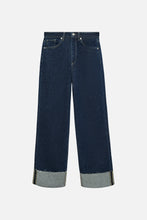 Load image into Gallery viewer, Tessa Fold Up Wide Denim Jeans - Dark Blue Denim