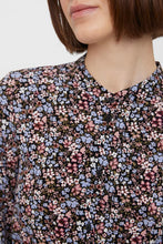 Charger l'image dans la galerie, Robe de chemise longue facile - noir avec des fleurs bleues