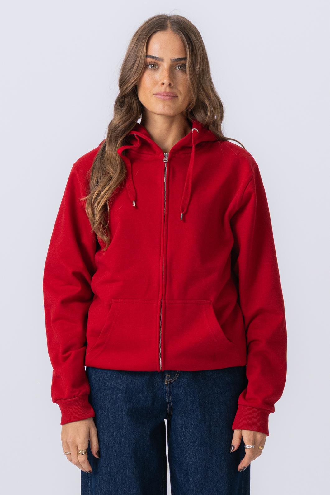 Con cappuccio con zip di base - rosso