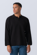 Load image into Gallery viewer, Knitted Long Sleeve Polo - Black
