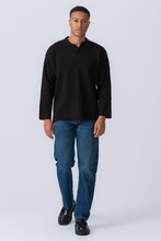 Load image into Gallery viewer, Knitted Long Sleeve Polo - Black
