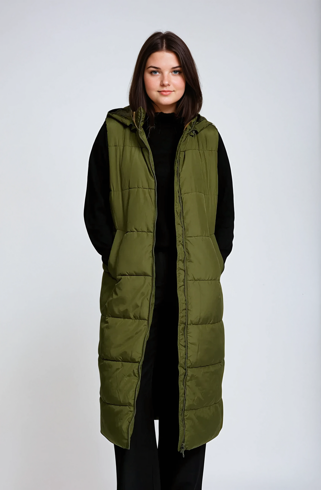 Long Puffer Vest - vert foncé