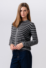 Load image into Gallery viewer, Crizette Striped Knit Cardigan - Grey/Black
