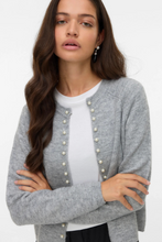 Load image into Gallery viewer, Magalene O-Neck Pearl Cardigan - Medium Grey Melange

