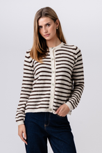 Load image into Gallery viewer, Crizette Striped Knit Cardigan - Off White/ Brown
