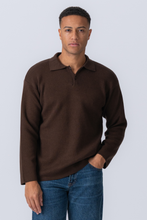 Load image into Gallery viewer, Knitted Long Sleeve Polo - Light Brown
