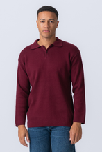Load image into Gallery viewer, Knitted Long Sleeve Polo - Burgundy
