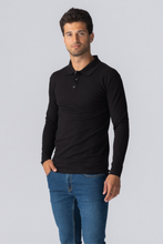 Load image into Gallery viewer, Muscle Long Sleeve Polo Shirt - Black
