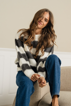 Load image into Gallery viewer, Celina Striped Knitted Sweater - White/Grey
