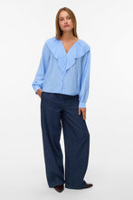 Load image into Gallery viewer, Kaja V-Neck Frill Shirt - Vista Blue Sandra
