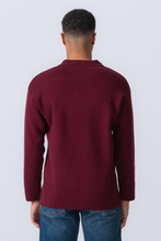 Load image into Gallery viewer, Knitted Long Sleeve Polo - Burgundy

