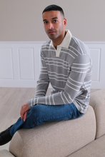 Cargar imagen en el visor de la galería, Striped Long-sleeved Polo - Grey
