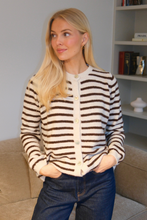 Load image into Gallery viewer, Crizette Striped Knit Cardigan - Off White/ Brown
