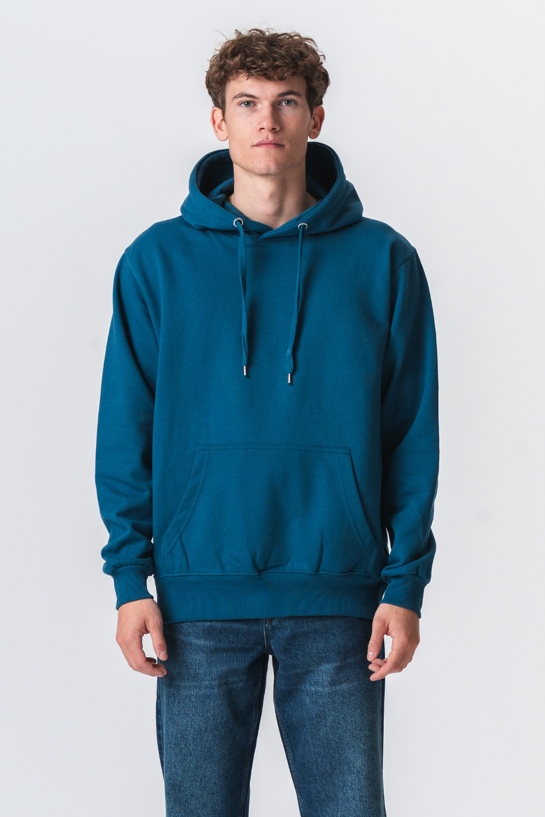 Camisola com capuz básica - Azul petróleo