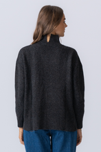 Load image into Gallery viewer, Oversized Knitted Polo-Neck Jumper - Dark Grey Melange
