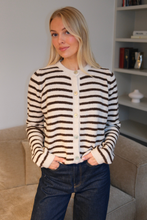 Load image into Gallery viewer, Crizette Striped Knit Cardigan - Off White/ Brown
