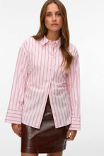 Load image into Gallery viewer, Gina Belt Shirt - Pink-A-Boo Stripes:Cocoa Brown/Snow White
