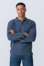 Load image into Gallery viewer, Knitted Long Sleeve Polo - Ocean Blue
